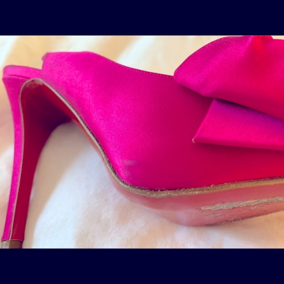 Auth Christian Louboutin 37 Very Noed 120 Fuxia Satin Slingback Women’s Heel - Picture 10 of 13